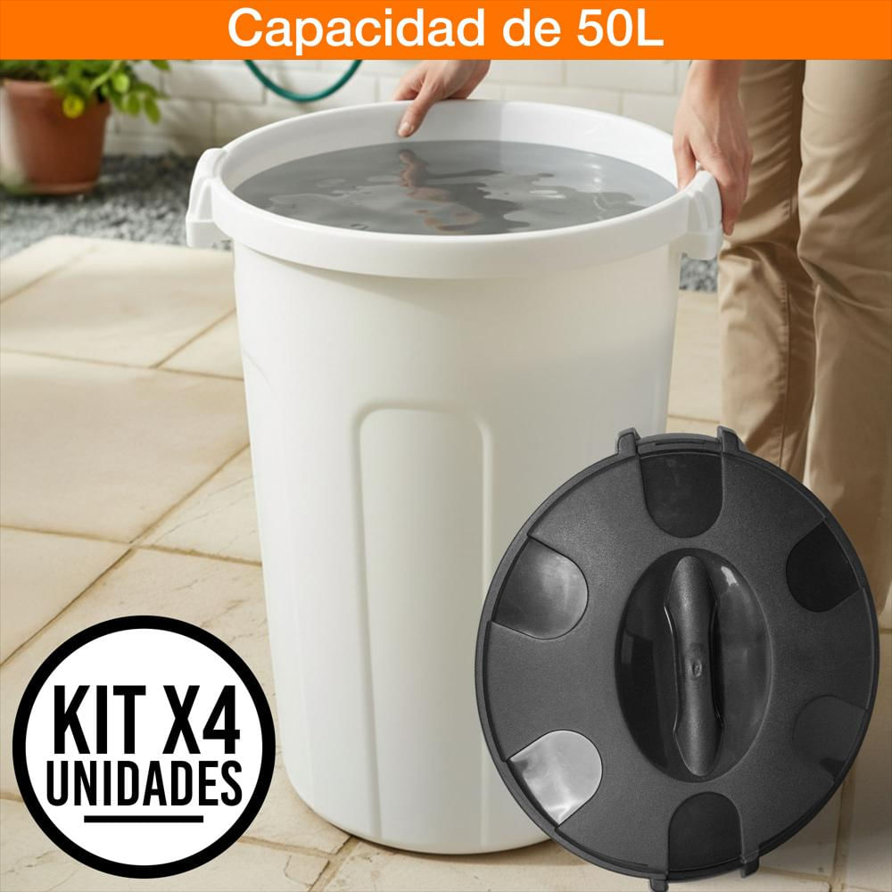 Set X4 Caneca 50 Litros Hermética Con Tapa Click Resistente img #2
