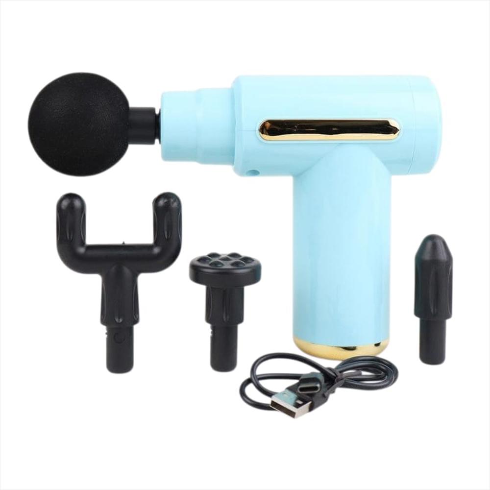Masajeador Corporal Massage Gun Bm1 4 Cabezales 6 Celeste img #1