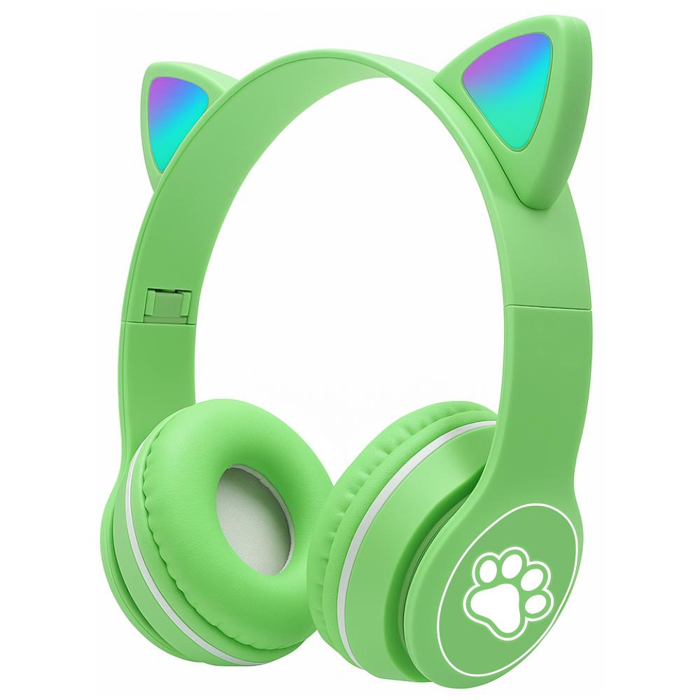 Diadema Audifonos Niña Bluetooth Orejas De Gato Luz Rgb Mz03 Verde