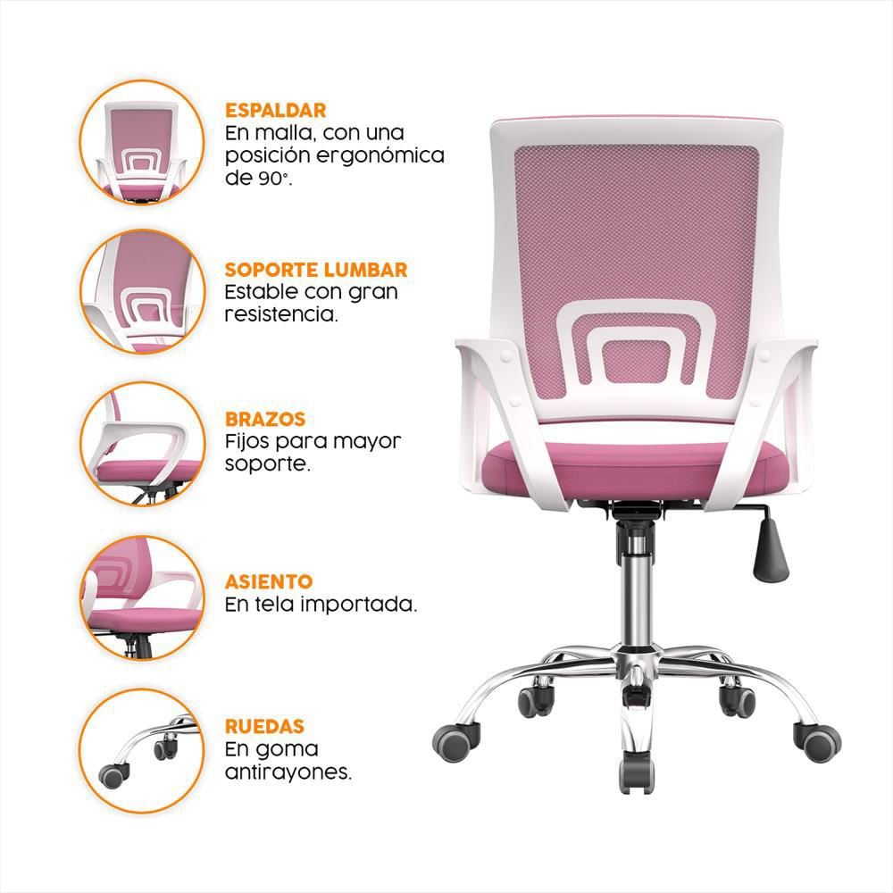 Silla Giratoria De Oficina Atlantis Rosada/Blanco Bonno img #2