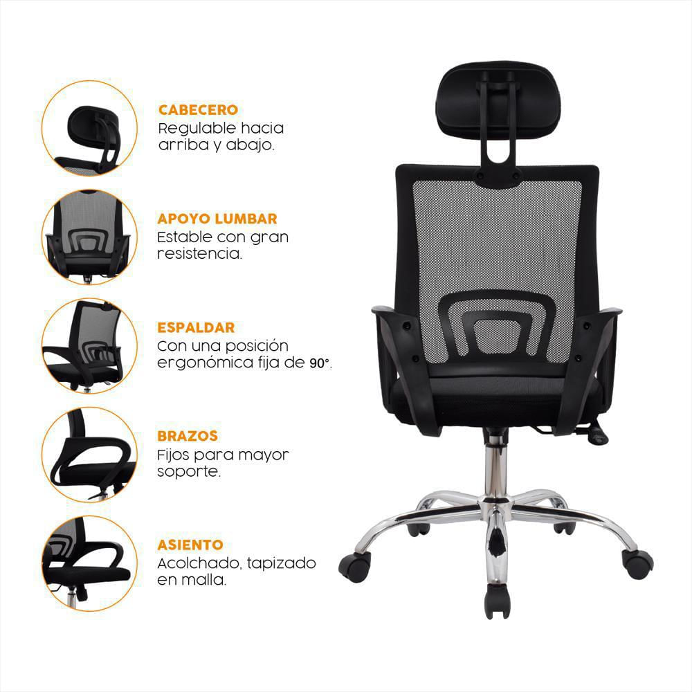 Silla Oficina Con Cabecero Atlantis Negro Xj Bonno img #2