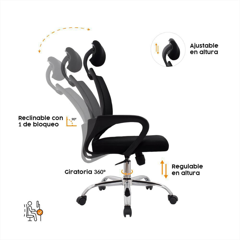 Silla Oficina Con Cabecero Atlantis Negro Xj Bonno img #4