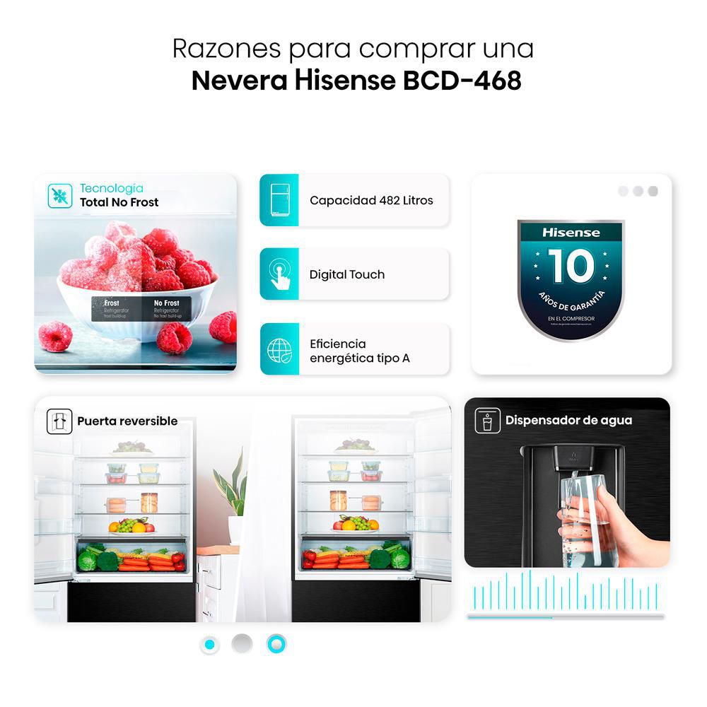 Nevera Tipo Europeo HISENSE No Frost Congelador Inferior 482 litros BCD468 BCD468W Negro img #3