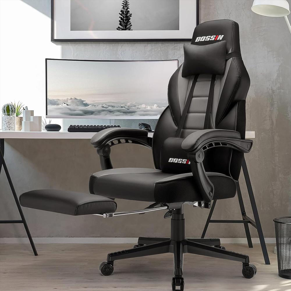 Silla Gamer Bossin Grande Y Alta Con Reposapiés, Soporte Lumbar Y Diseño Ergonómico, Piel Sintética, Resistente img #2