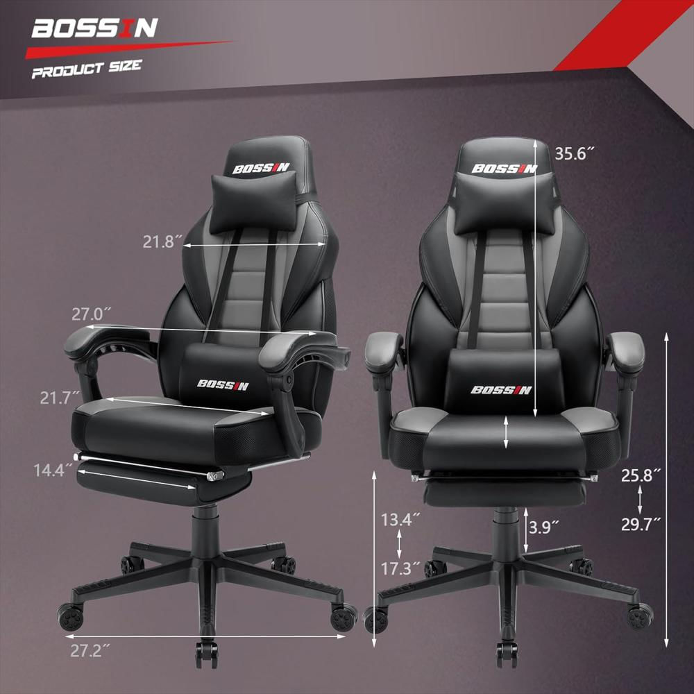 Silla Gamer Bossin Grande Y Alta Con Reposapiés, Soporte Lumbar Y Diseño Ergonómico, Piel Sintética, Resistente img #3
