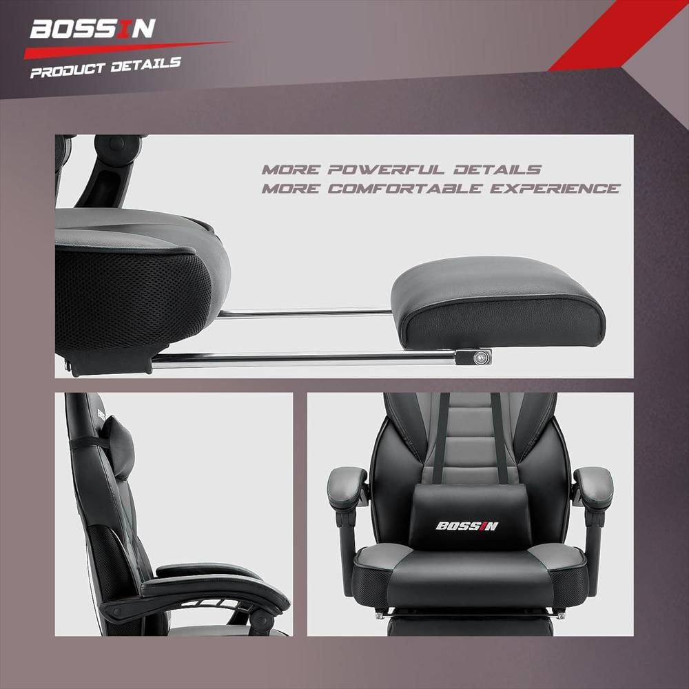 Silla Gamer Bossin Grande Y Alta Con Reposapiés, Soporte Lumbar Y Diseño Ergonómico, Piel Sintética, Resistente img #5