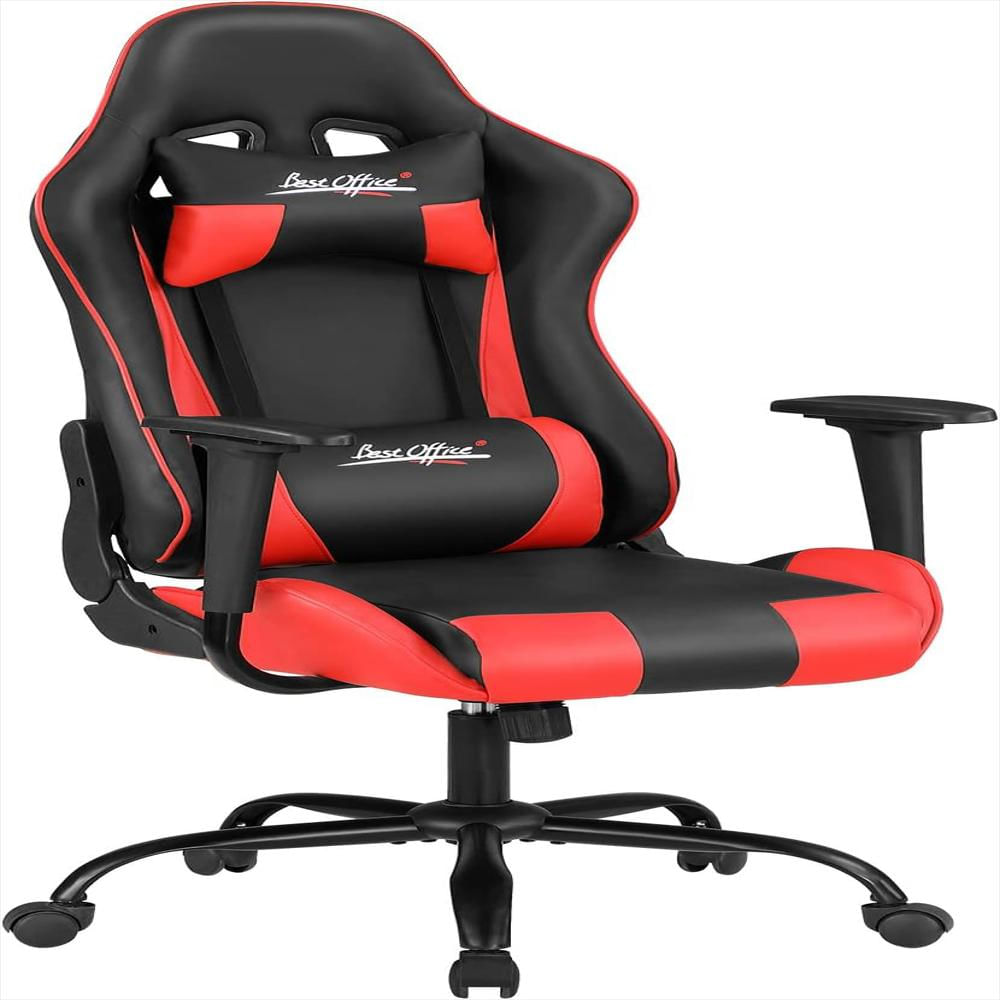 Silla Gamer Bestoffice Gaming Chair Ergonómica Cuero Sintético Rojo Ajustable 46 56 Cm Reposacabezas Lumbar 360°