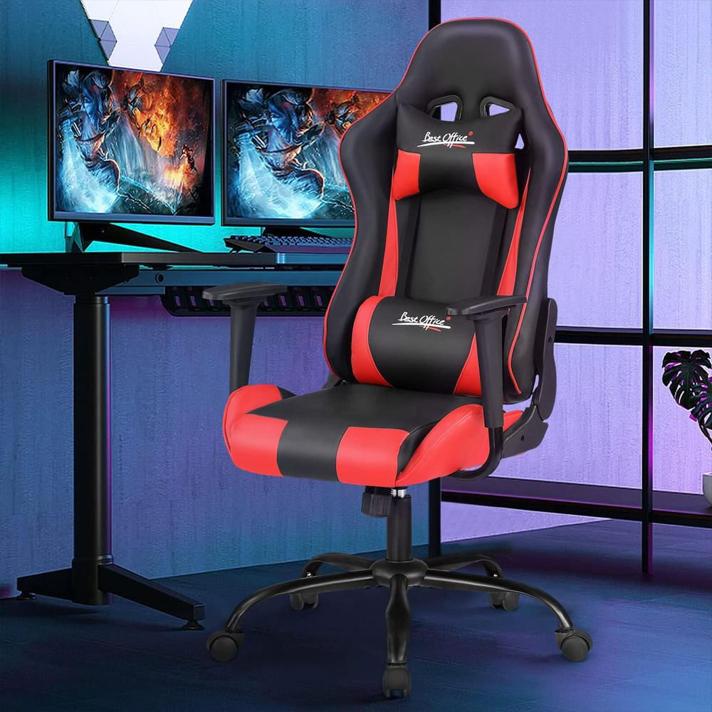 Silla Gamer Bestoffice Gaming Chair Ergonómica Cuero Sintético Rojo Ajustable 46 56 Cm Reposacabezas Lumbar 360° img #2