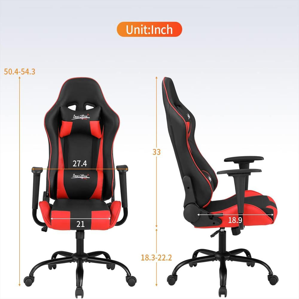 Silla Gamer Bestoffice Gaming Chair Ergonómica Cuero Sintético Rojo Ajustable 46 56 Cm Reposacabezas Lumbar 360° img #3