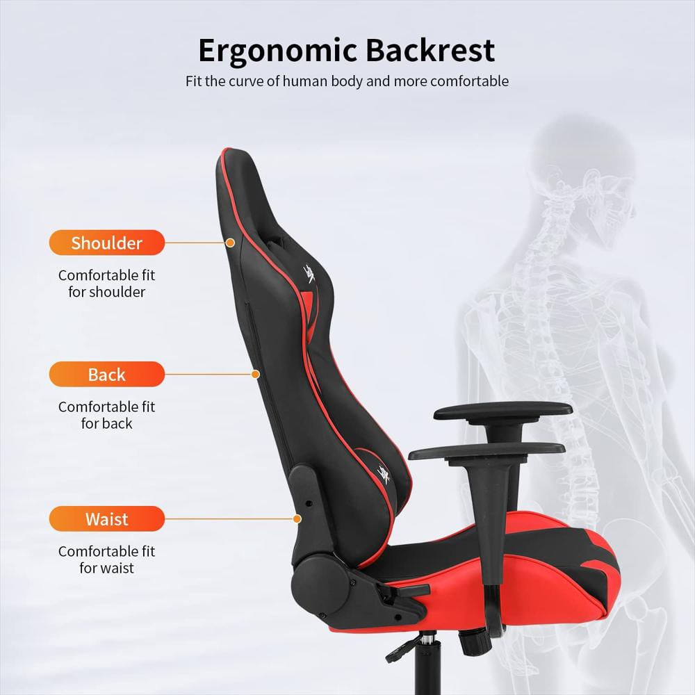 Silla Gamer Bestoffice Gaming Chair Ergonómica Cuero Sintético Rojo Ajustable 46 56 Cm Reposacabezas Lumbar 360° img #4