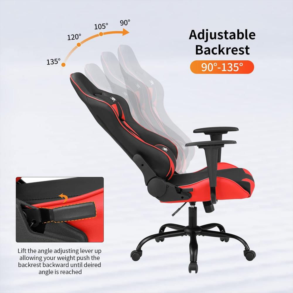 Silla Gamer Bestoffice Gaming Chair Ergonómica Cuero Sintético Rojo Ajustable 46 56 Cm Reposacabezas Lumbar 360° img #5