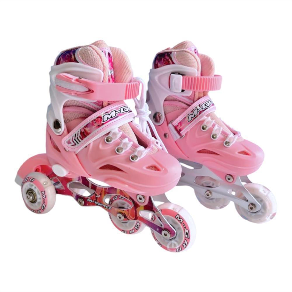 Kit De Patines En Línea Con Luces Led Llantas Traseras Talla S (29 33) Rosa img #1