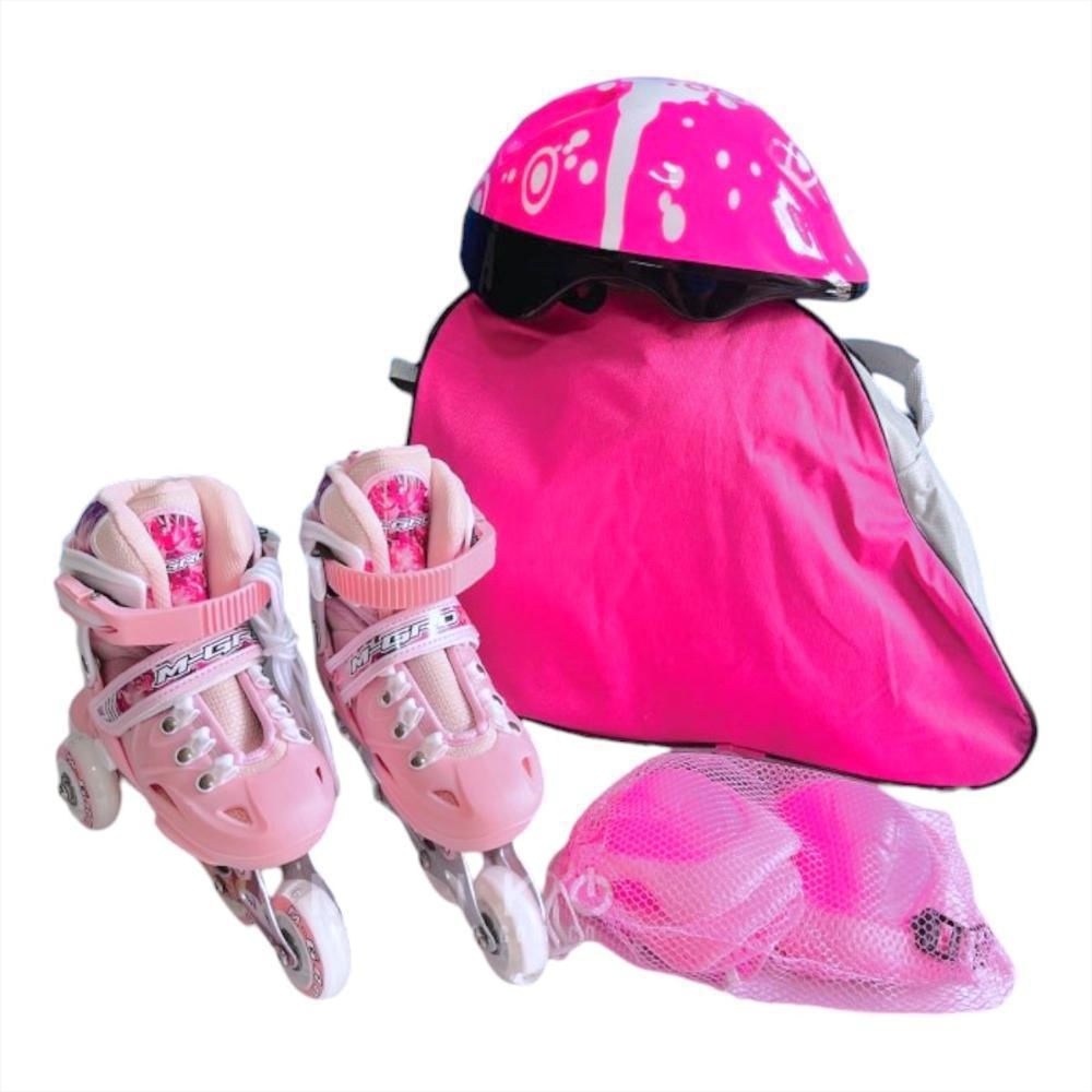 Kit De Patines En Línea Con Luces Led Llantas Traseras Talla S (29 33) Rosa img #3