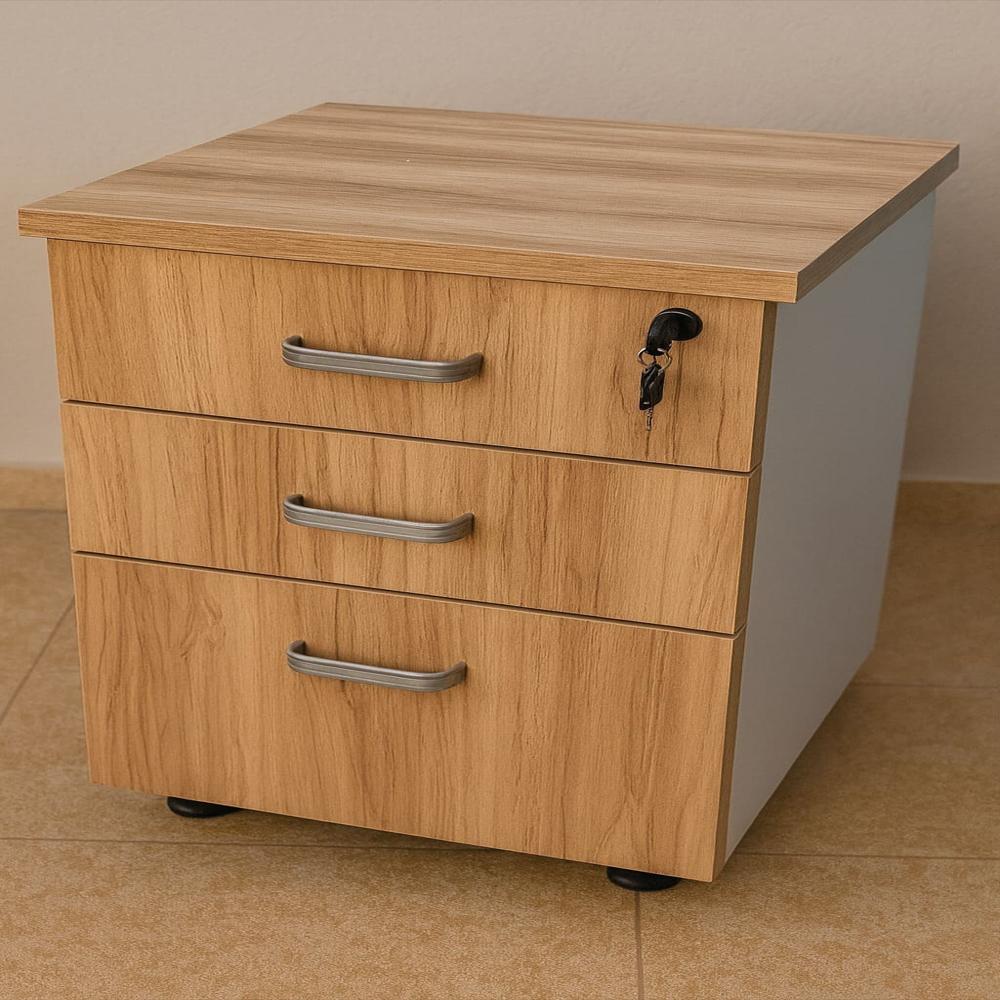 Cajonera De Oficina 3 Cajones Con Llave Y Ruedas En Madera Clara img #3