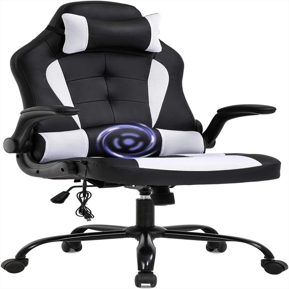 Silla Gamer Generico Ergonómica Piel Sintética Blanca Reposacabezas Reposabrazos Vibración 360°
