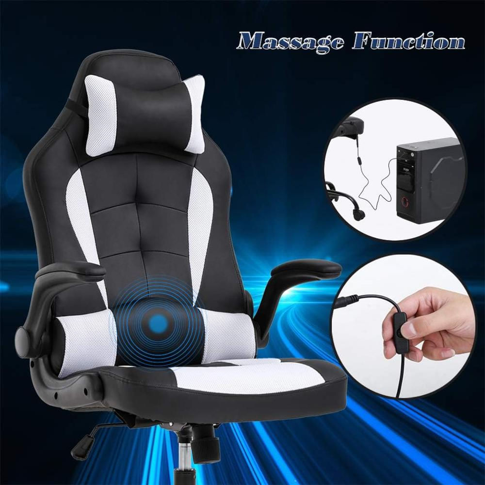 Silla Gamer Generico Ergonómica Piel Sintética Blanca Reposacabezas Reposabrazos Vibración 360° img #4