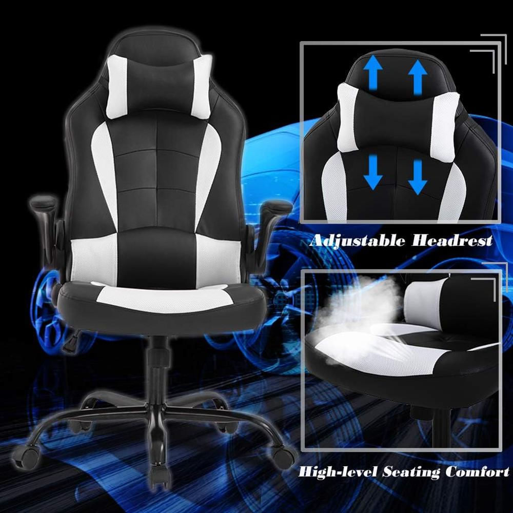 Silla Gamer Generico Ergonómica Piel Sintética Blanca Reposacabezas Reposabrazos Vibración 360° img #5