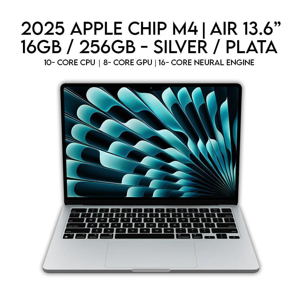 Macbook Air 13.6 Chip M4 2025 Ram 16Gb Ssd 256Gb Apple Silver. Macbook Air M4 Silver 13 pulgadas 16Gb 256Gb