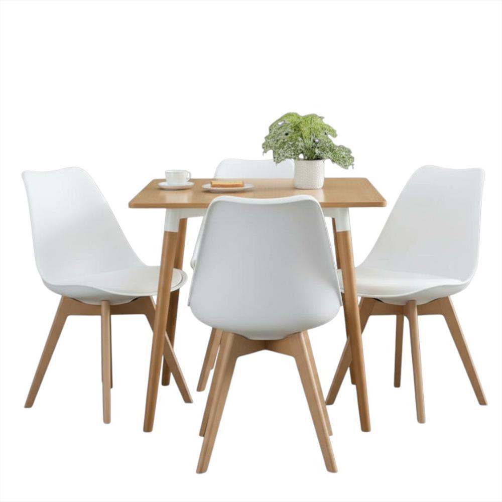 Comedor Cy02 Color Madera + 4 Sillas Con Asiento Color Blancas img #1