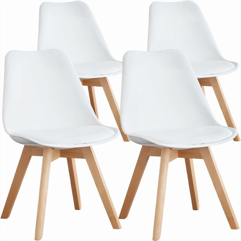 Comedor Cy02 Color Madera + 4 Sillas Con Asiento Color Blancas img #3
