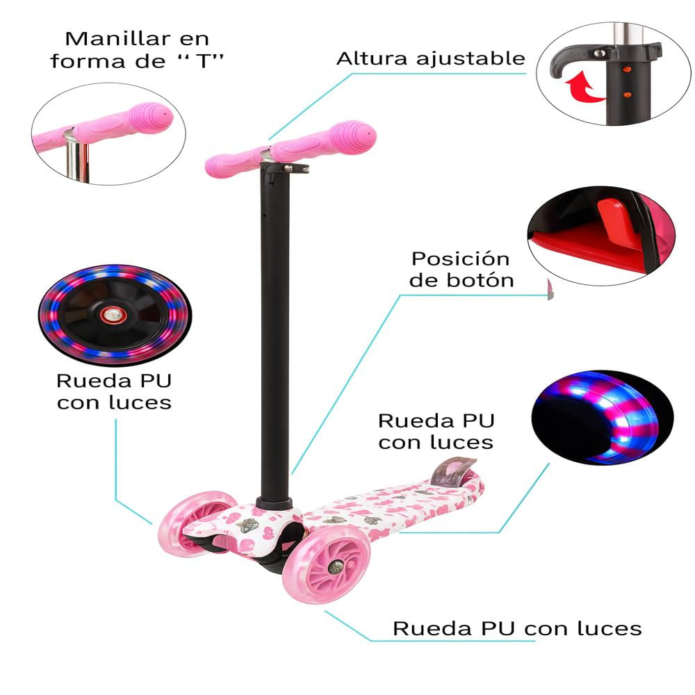Monopatín Scooter Infantil 3 Ruedas Con Luces Led Y Diseño Corazon img #2