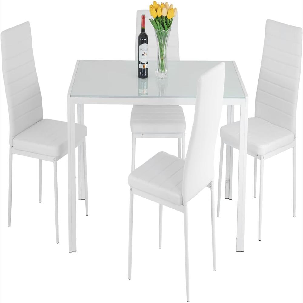 Juego De Comedor Paylesshere 4 Sillas Cristal Blanco Fácil De Limpiar Y Montar, Diseño Moderno Rectangular