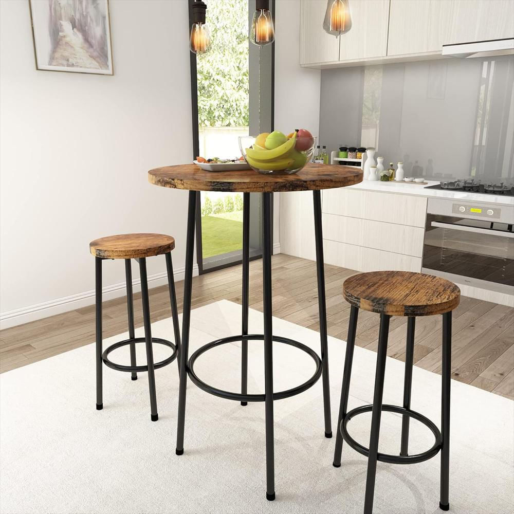 Juego De Comedor Hooseng 3 Piezas Mesa De Bar Industrial Rústica Con 2 Taburetes 61 Cm img #2