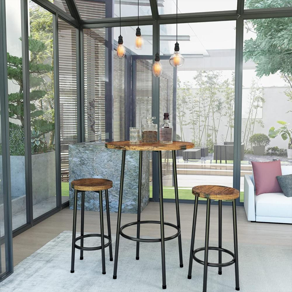 Juego De Comedor Hooseng 3 Piezas Mesa De Bar Industrial Rústica Con 2 Taburetes 61 Cm img #3