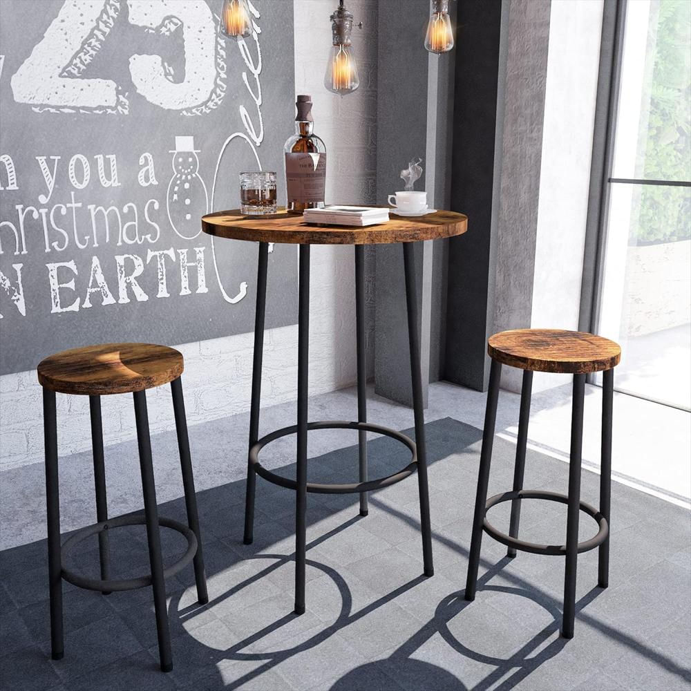 Juego De Comedor Hooseng 3 Piezas Mesa De Bar Industrial Rústica Con 2 Taburetes 61 Cm img #4