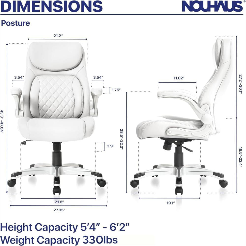 Silla Oficina Nouhaus Inc Ergonómica Piel Sintética Blanco Soporte Lumbar Click5 Reposabrazos Ajustables img #2