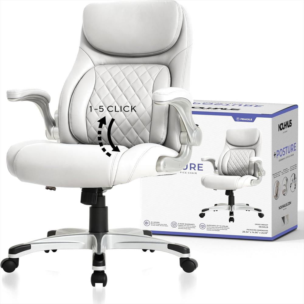 Silla Oficina Nouhaus Inc Ergonómica Piel Sintética Blanco Soporte Lumbar Click5 Reposabrazos Ajustables img #3