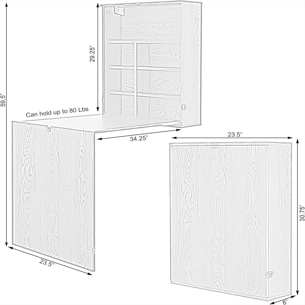 Escritorio Quickway Imports Plegable Blanco Madera 23.5 pulgadas Ancho, Ideal Para Oficina Y Espacio De Trabajo img #3