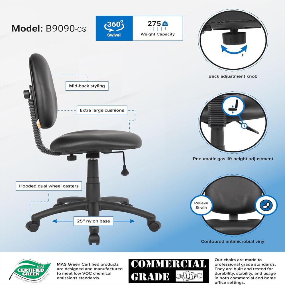 Silla Oficina Norstar Office Dba Boss Ergonomía Respaldo Medio Vinilo Negro Ajuste Neumático Extra Grande img #3