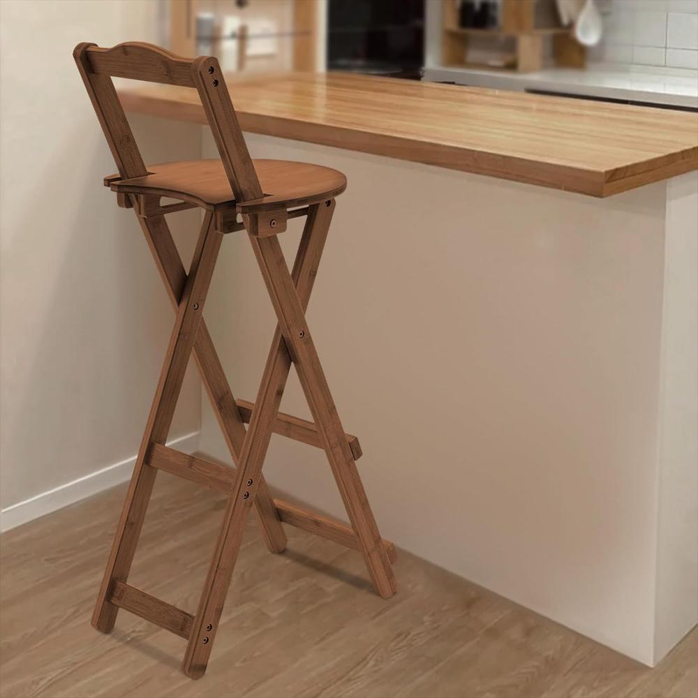 Silla De Bar Formryuelecus Plegable Bambú Marrón Oscuro Ahorro De Espacio, Respaldo Ergonómico, 75 Cm Altura img #2