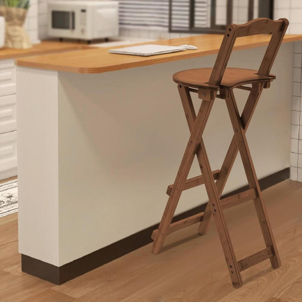Silla De Bar Formryuelecus Plegable Bambú Marrón Oscuro Ahorro De Espacio, Respaldo Ergonómico, 75 Cm Altura img #4