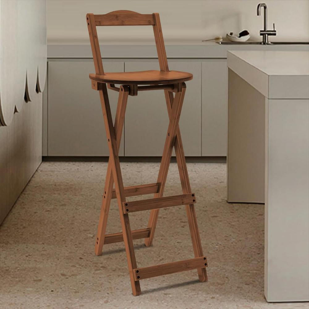 Silla De Bar Formryuelecus Plegable Bambú Marrón Oscuro Ahorro De Espacio, Respaldo Ergonómico, 75 Cm Altura img #5