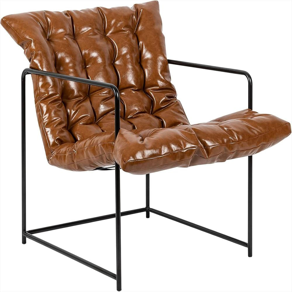 Silla Sala Gia Tapizada Piel Sintética Marrón Basede Metal img #1