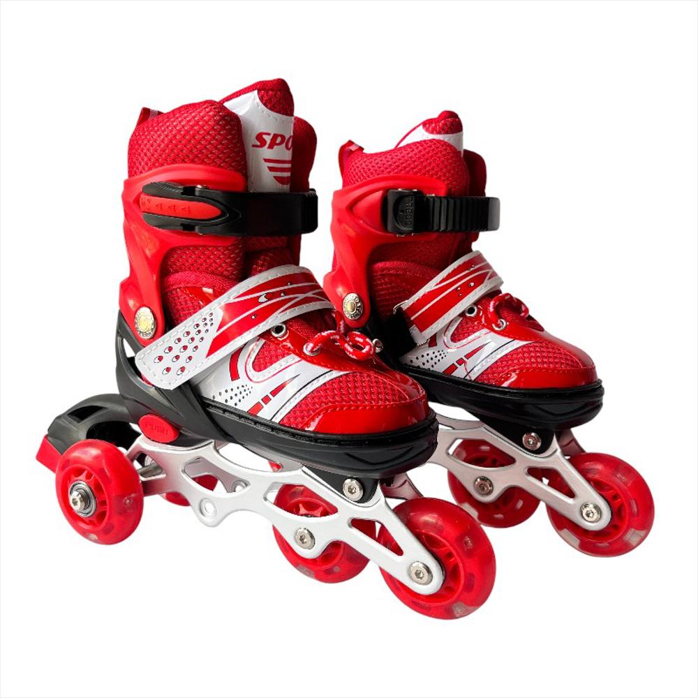 Kit De Patines En Línea Con Luces Led Llantas Traseras Talla S (29 33) Rojo img #1