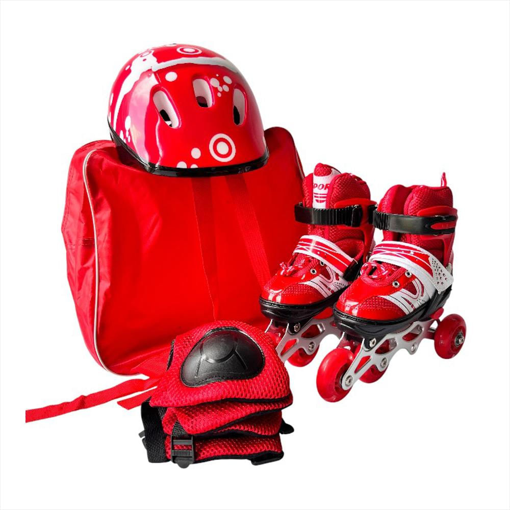 Kit De Patines En Línea Con Luces Led Llantas Traseras Talla S (29 33) Rojo img #4