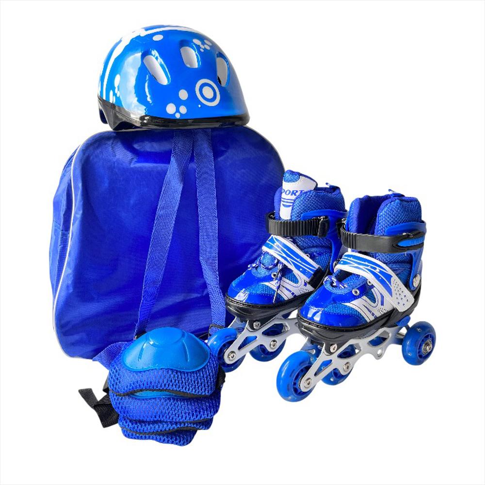 Kit De Patines En Línea Con Luces Led Llantas Traseras Talla S (29 33) Azul img #4