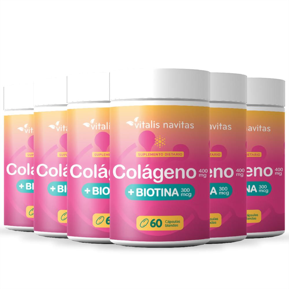 Plan 6 Frascos Colágeno Hidrolizado + Biotina Vitalis Navitas