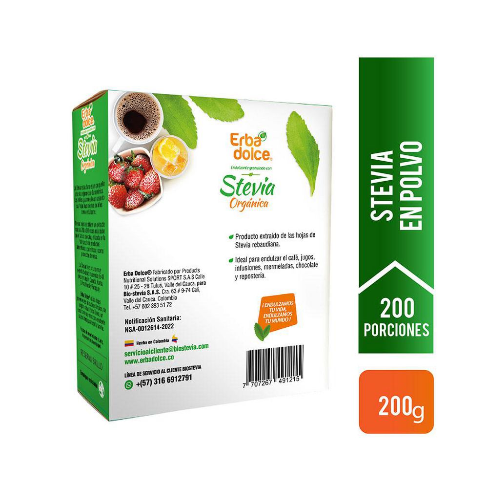 Endulzante ERBA DOLCE con stevia en polvo (160  gr) img #2