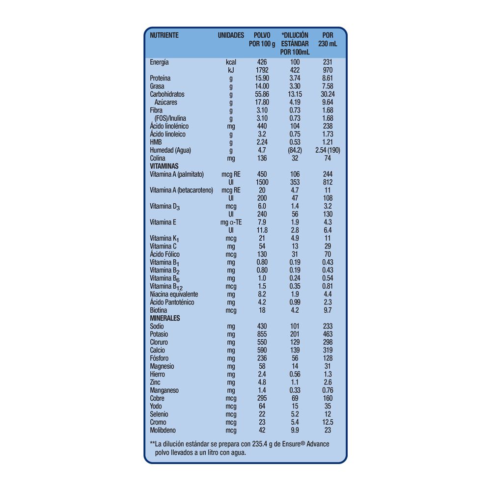 Alimento nutritivo ENSURE vainilla (400  gr) img #3