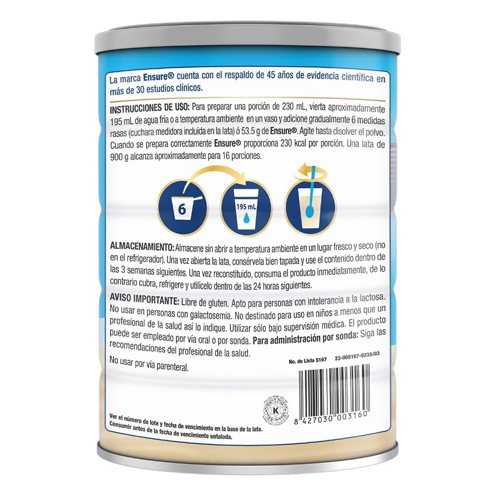 Alimento nutritivo ENSURE vainilla (900  gr) img #3