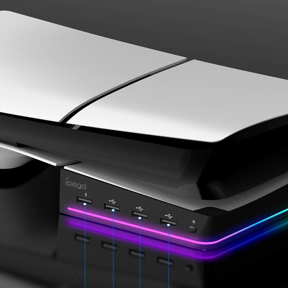 Base Horizontal Con Luz Led Para Consola Ps5 Slim Y Pro Blanco img #5