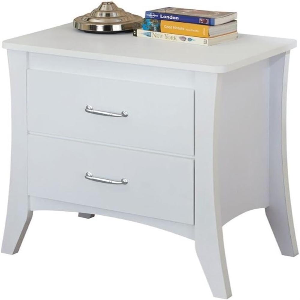 Mesita De Noche Acme Ac 97264 Rectangular De Madera Con 2 Cajones Y Patas Cónicas Blancas