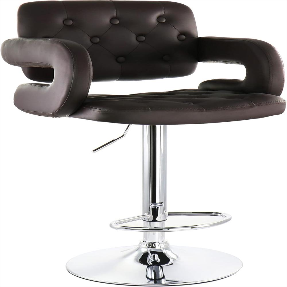 Silla Bar Elama Piel Sintética 50% Marrón Base Cromada Ajustable 1 Pieza img #1