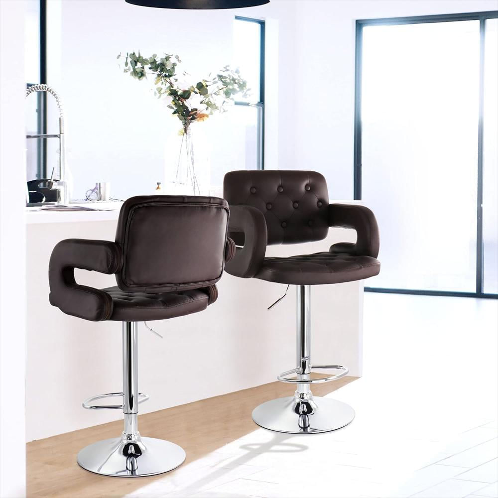Silla Bar Elama Piel Sintética 50% Marrón Base Cromada Ajustable 1 Pieza img #2