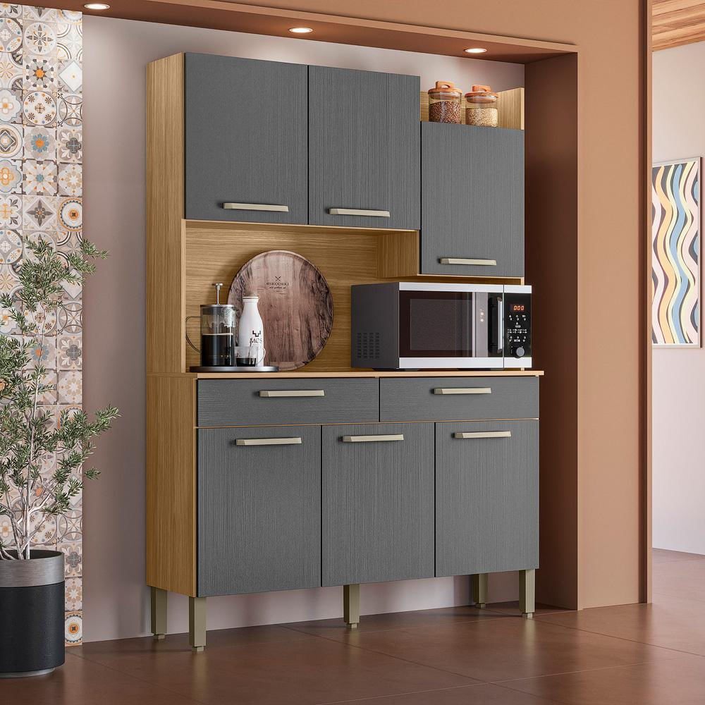 Despensa Alta Para El Hogar Con 2 Cajones Y 6 Puertas En Mdf Gris img #1
