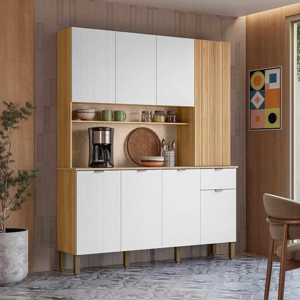 Mueble Organizador De Hogar Tipo Alacena Blanca Con Módulo Madera img #1